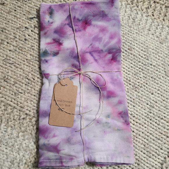 Handmade Other - Handmade Purple Tie Dye Kitchen Tea Towel 100% Cotton Set Of 2
